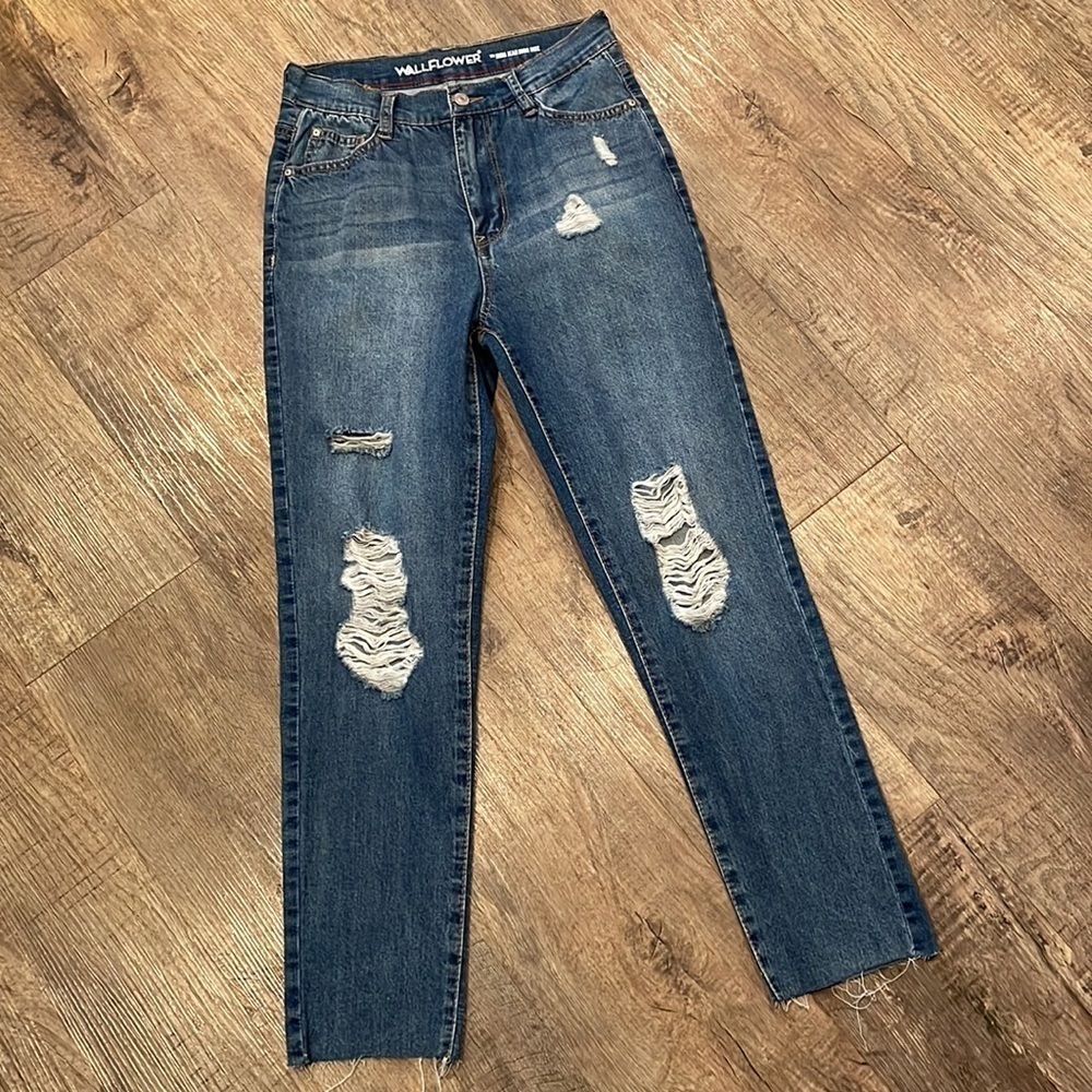WallFlower Mom Jean High Rise Distressed Jeans